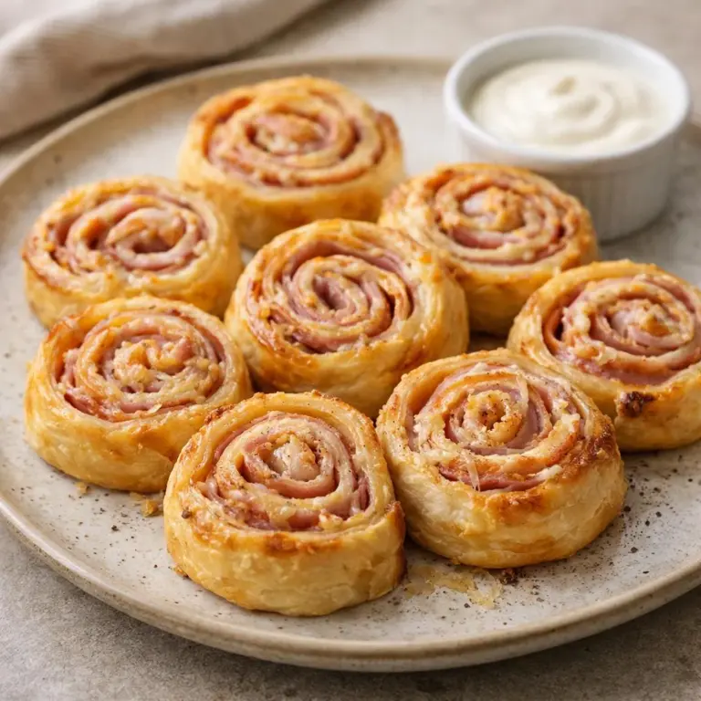 Herzhafte Zimtschnecken mit Schinken und Käse aus Blätterteig