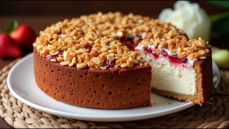 15 Min. zuckerfreier Haferkuchen mit Hüttenkäse und Erdbeeren, einfach lecker!