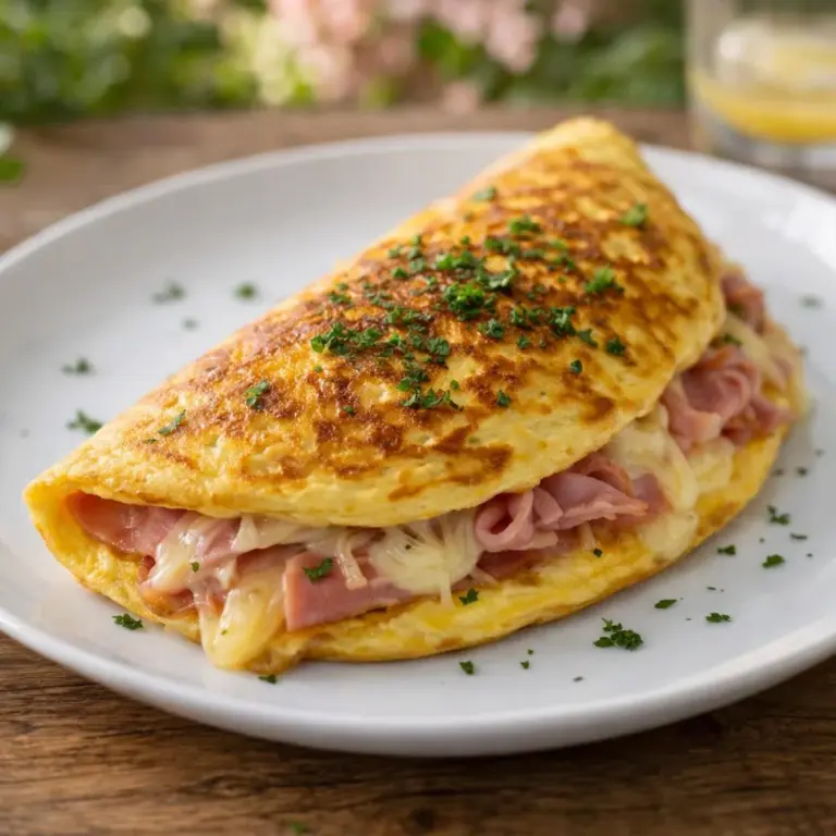 Omelette mit Schinken und Käse, die wie eine Pfannen-Croque-Pizza schmeckt