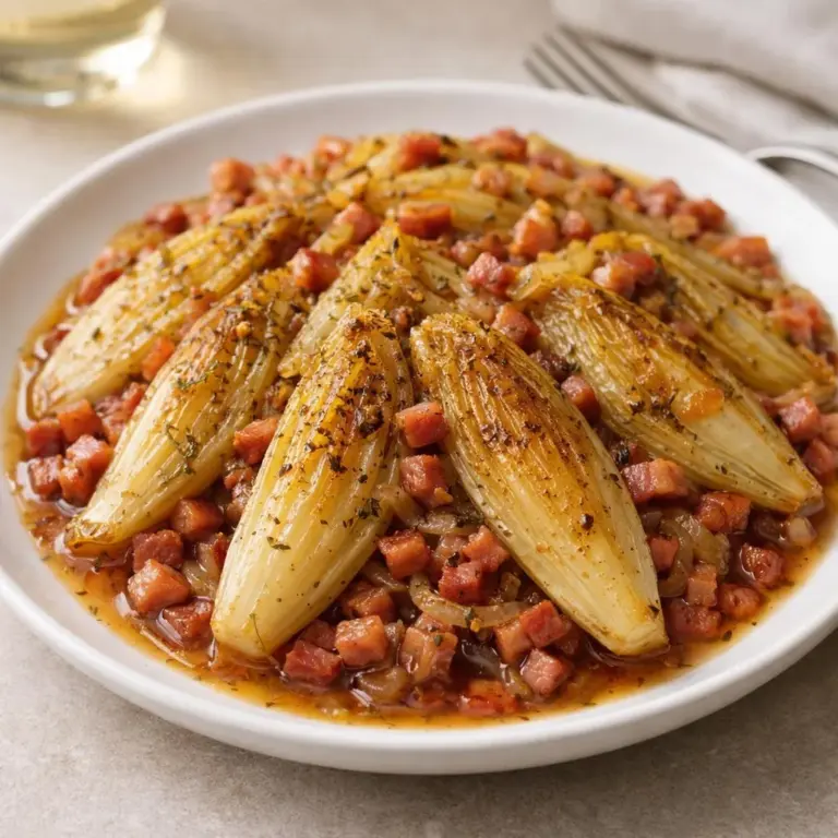 Fenchelpfanne mit Speck, Zwiebeln und Weißwein zubereiten