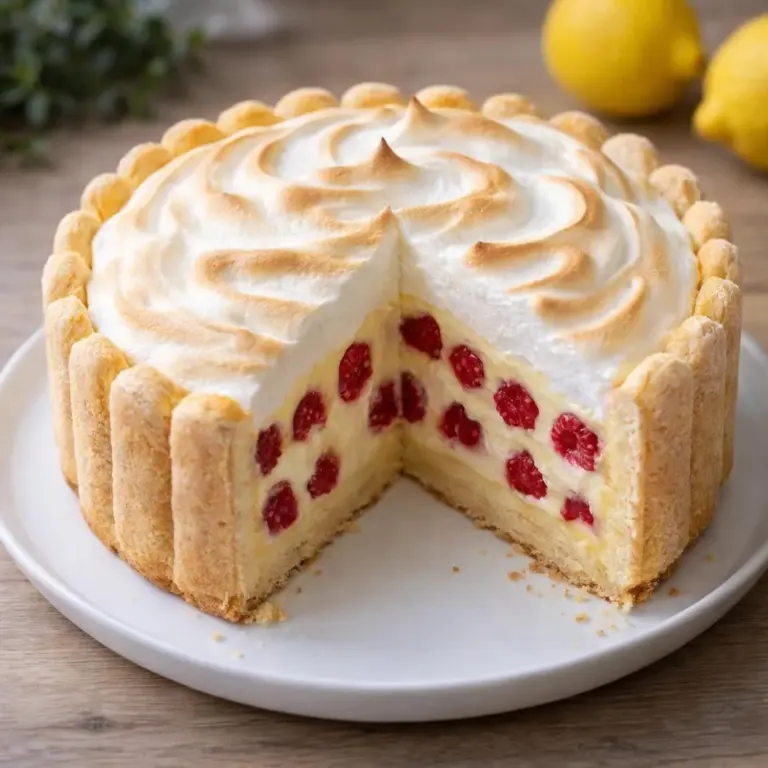 Zitronentarte mit Meringue und Himbeeren: Knuspriger Boden, cremige Füllung