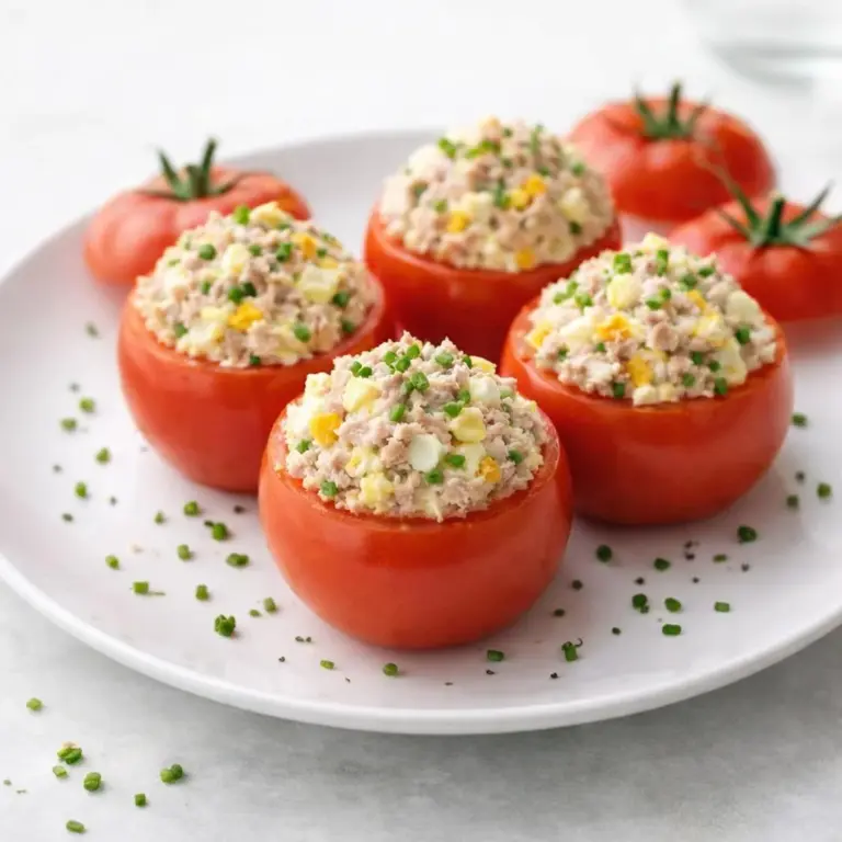 Gefüllte Tomaten mit Thunfisch, Ei und Kräuter-Mayonnaise