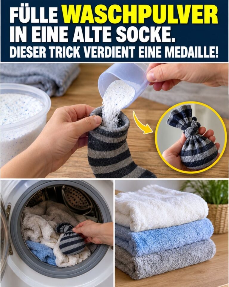 Fülle Waschpulver in eine alte Socke. Dieser Trick verdient eine Medaille!