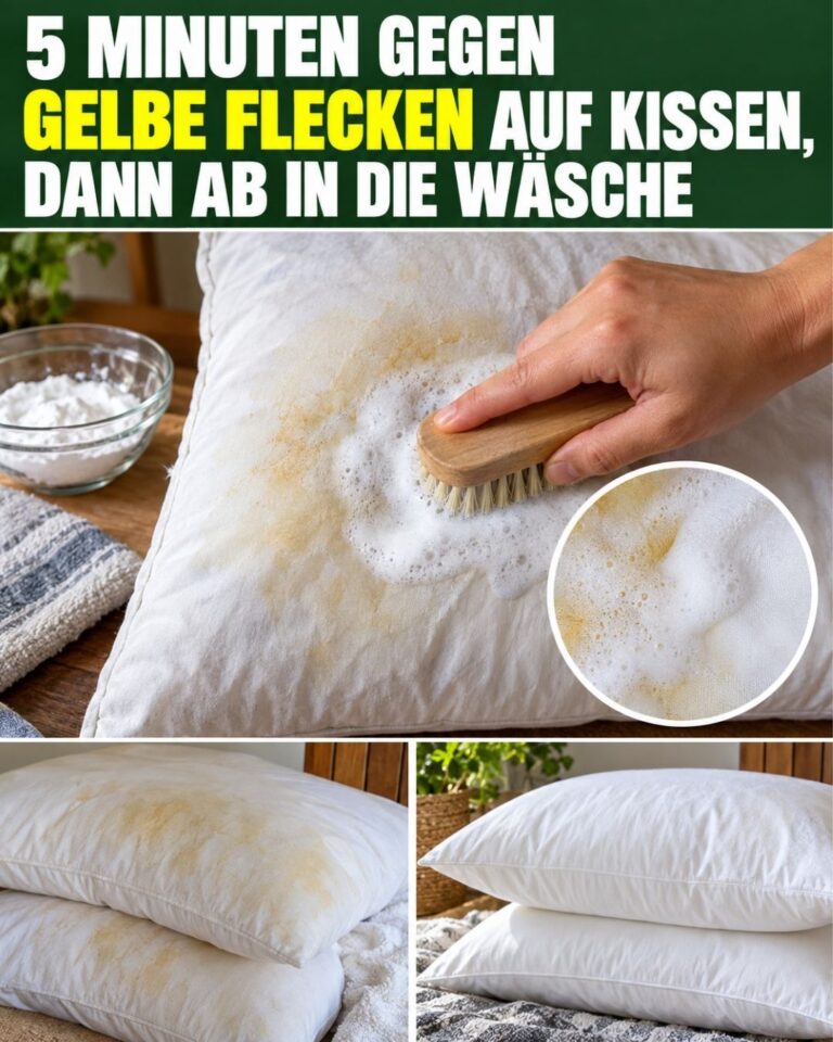 5 Minuten gegen gelbe Flecken auf Kissen, dann ab in die Wäsche
