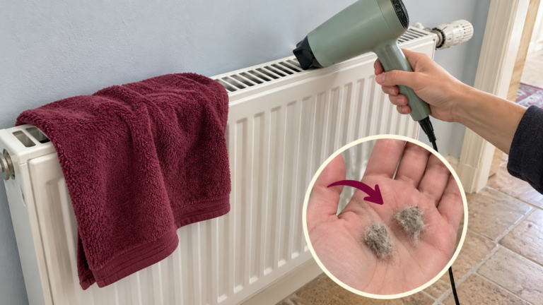 Ein Tuch und ein Haartrockner, um den Heizkörper zu entstauben?